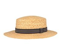 Breiter Canotier de Paille - Chapeau de Gondolier d'été Soleil Boater 100% Paille avec Ruban Gros Grain Noir, Bord de 6 cm - Beige