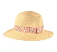 Breiter Chapeau de paille enroulable pour enfant avec ruban à fleurs - Chapeau d'été pour fille - Pliable et enroulable, beige, 52