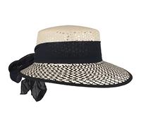Breiter Chapeau de paille pour femme avec bord asymétrique et nœud 100 % papier, blanc/bleu, S