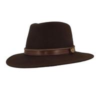 Breiter Chapeau de Trekking Enroulable 100% Laine Feutre, Imperméable et Pliable, Garniture en Cuir, Homme et Femme (Marron, 55)