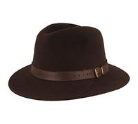 Breiter Chapeau d'extérieur en feutre - Chapeau de trekking en laine 100 % laine - Imperméable et pliable - Avec garniture en cuir - Pour homme et femme, marron, 58