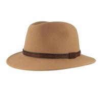 Breiter Chapeau d'extérieur en feutre - Chapeau de trekking en laine 100 % laine - Imperméable et pliable - Avec garniture en cuir - Pour homme et femme, camel, 58