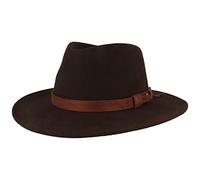 Breiter Chapeau en feutre pliable pour le plein air et la randonnée 100% laine, imperméable, avec garniture en cuir, pour homme et femme (Brun - franges, 54)