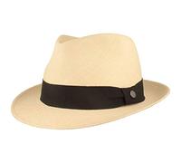 Breiter Chapeau Panama en Paille Original Fait à la Main en Equateur Chapeau d'été Trilby Protection UV - 100% Paille - Naturel (Ruban Noir)- S