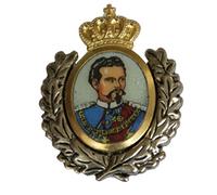 Breiter Épingle à Chapeau pour Costume Traditionnel Bavarois Roi Louis II - 3 x 3,5 cm - Insert Doré avec Couronne d'honneur - Insigne de Chapeau Bijoux de chapeau Broche