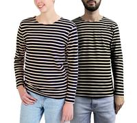 Breizh Ocean - Marinière Coton Bio, du XS au 4XL, Matière Épaisse - Création Française GUER Mixte - Tee Shirt Manches Longues Homme ou Femme - Tshirt Homme ou Femme Rayé