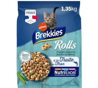 BREKKIES - Croquettes Saveur Truite et Thon, Repas Équilibré aux Légumes pour Chat Adulte (1,35kg) - Le lot de 3