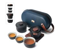 Breleidy Théière portable Kung Fu - Mini théière chinoise de voyage en céramique avec 3 tasses à thé, boîte à thé et sac de transport - Idéal pour les voyages, le camping, les pique-niques