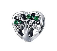 Breloque arbre généalogique en argent sterling 925 pour bracelet et collier (arbre vert et cœur)