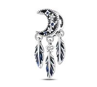 Breloque attrape-rêves en forme de plume, lune et étoile - En argent sterling 925 - Compatible avec les bracelets à breloques Pandora