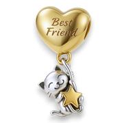 Breloque « Best Friend » avec chat et étoile - Bijoux pour bracelet ou chaîne à collectionner - Amitié, affection, amour