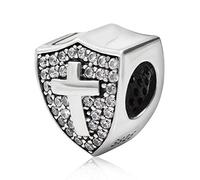 Breloque bouclier en argent sterling 925 avec croix chrétienne pour bracelet Pandora