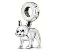 Breloque bouledogue français en argent sterling 925 compatible avec les breloques Pandora et beaucoup d'autres bracelets à breloques britanniques.