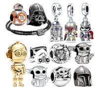 Breloque Casque de Guerrier Ombre Star Wars en Argent Sterling 925, Perles Droid de Guerre, Compatible avec Bracelet Original Femme, Pendentif, Cadeaux Bijoux DIY BMT1493