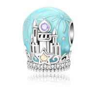 Breloque château de conte de fées en argent sterling 925 pour bracelets pandora, château émaillé avec zircone cubique violet et jaune, compatible avec les bracelets et colliers européens, bijou