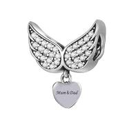 Breloque commémorative en argent sterling 925 avec aile d'ange gardien pour maman et papa, compatible avec les bracelets à breloques Pandora