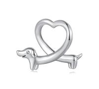 Breloque cœur teckel chien charmes en argent sterling 925 mignon chiot breloques pour bracelet Pandora collier pour femme, keineKeine Größe verfügbar, Argent sterling, Zircone cubique créé