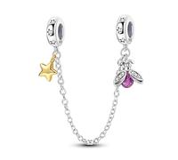 Breloque de chaîne de sécurité en caoutchouc Starry Night Firefly, accessoire de bracelet à breloques en argent sterling 925, compatible avec le collier de bracelet Pandora, cadeau pour femme
