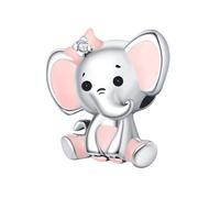 Breloque de perles d'éléphant rose, breloque de perles en argent sterling 925 véritable, compatible avec pour bracelet pandora
