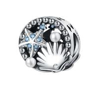 Breloque de perles d'étoile de mer coquille d'océan, breloque de perles en argent sterling 925 véritable, compatible avec pour bracelet pandora, emballage de boîte-cadeau