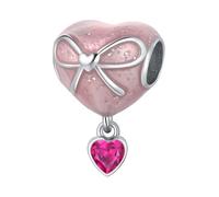 Breloque de perles incrustées d'époxy à paillettes d'arc en cœur, véritable breloque de perles en argent sterling 925, compatible avec pour bracelet pandora