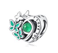 Breloque de perles papillon vertes iloveyou, accessoire de bracelet à breloques en argent sterling 925, compatible avec le collier de bracelet pandora