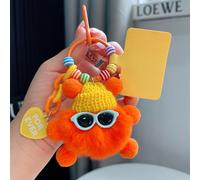 Breloque de sac à main en perles pour femme, porte-clés pompon en peluche, dragonne pour téléphone, accessoire pour sac à main, sac à dos,
