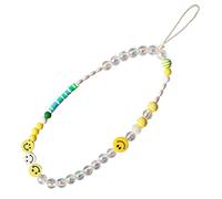 Breloque de téléphone avec perles en forme de visage souriant - Dragonne de téléphone - Lettre fruitée - Perles arc-en-ciel - Fait à la main - Perles d'argile anti-perte (1 sourire jaune)