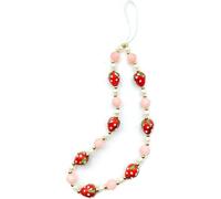 Breloque de téléphone en perles de fraise - Cordon de poignet en perles - Fait à la main - Chaîne de téléphone anti-perte - Pour femmes et filles