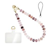 Breloque de Téléphone en Pierre Naturelle,Dragonne de Téléphone Perlée avec Cordon,Boucle Dorée et Support Transparent pour Portefeuille
