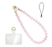 Breloque de Téléphone en Pierre Naturelle,Dragonne de Téléphone Perlée avec Cordon,Boucle Dorée et Support Transparent pour Portefeuille