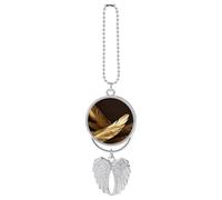 Breloque de voiture à suspendre en forme de plumes dorées avec ailes d'ange en métal pour rétroviseur intérieur de voiture - Accessoires décoratifs décoratifs - Cadeaux commémoratifs pour femmes et
