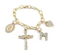 Breloque de volant en forme de croix avec initiale M pour femme, lettre chrétienne, vierge Marie - Accessoires d'intérieur - Cadeau pour petite amie, épouse, chapelet de voiture catholique pour fille