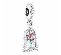 Breloque Disney en forme de rose enchantée de la Belle et de la Bête Princesse, Breloque pour Bracelet, Breloques pour Bijoux, 0.65 x 0.2 x 2.14 cm; 2.9 gramos, Argent sterling 925, Non applicable