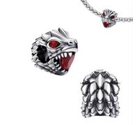 Breloque Dragon Game of Thrones en argent sterling 925, compatible avec les breloques Pandora et de nombreux autres bracelets à breloques., Pequeño, Argent, rouge