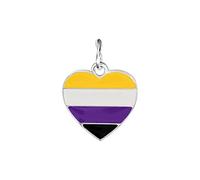 Breloque drapeau non binaire en forme de cœur pour sensibilisation aux LGBTQ, fierté, fabrication de bijoux, bracelets, colliers, projets de bricolage et plus encore (1 breloque), Plaqué argent