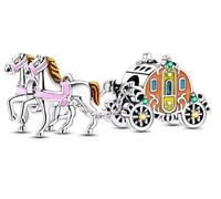 Breloque en argent 925 avec motif cheval et calèche - Compatible avec les bracelets Pandora, Trollbeads, Chamilia, Biagi et de nombreux autres bracelets à breloques britanniques.