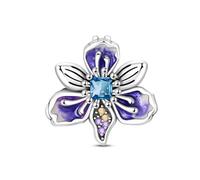 Breloque en argent 925 avec motif fleur violette compatible avec les bracelets Pandora, Trollbeads, Chamilia, Biagi et de nombreux autres bracelets à breloques britanniques.