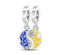 Breloque en argent 925 avec motif soleil et lune Yin et Yang compatible avec les bracelets Pandora, Trollbeads, Chamilia, Biagi et beaucoup d'autres bracelets à breloques britanniques.