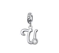 Breloque en argent sterling 925 avec initiale de l'alphabet - Cadeau pour maman - Cœur - Pendentif pour bracelet Pandora, taille unique, Argent sterling, Zircone