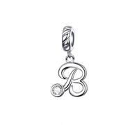 Breloque en argent sterling 925 avec initiale de l'alphabet - Cadeau pour maman - Cœur - Pendentif pour bracelet Pandora, taille unique, Argent sterling, Zircone