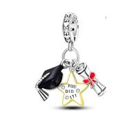 Breloque en argent sterling 925 avec inscription « Graduation You Did It Mortaboard Hat Diploma and Star » compatible avec les breloques Pandora et beaucoup d'autres bracelets à breloques britanniques