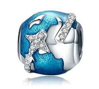 Breloque en argent sterling 925 avec inscription « I Love to Travel » pour bracelets Pandora, Cristal Émail Argent 925