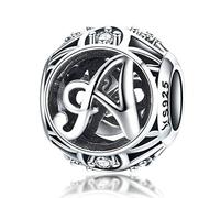 Breloque en argent sterling 925 Avec lettres porte-bonheur Pour bracelets Pandora Lettre A.