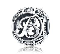 Breloque en argent sterling 925 Avec lettres porte-bonheur Pour bracelets Pandora Lettre B