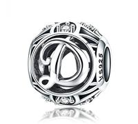 Breloque en argent sterling 925 Avec lettres porte-bonheur Pour bracelets Pandora Lettre D.