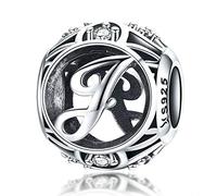 Breloque en argent sterling 925 Avec lettres porte-bonheur Pour bracelets Pandora Lettre J.