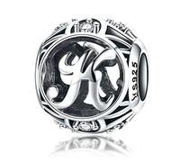 Breloque en argent sterling 925 Avec lettres porte-bonheur Pour bracelets Pandora Lettre K