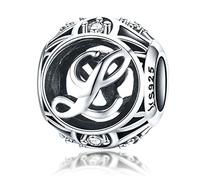 Breloque en argent sterling 925 Avec lettres porte-bonheur Pour bracelets Pandora Lettre L