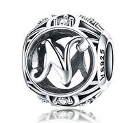 Breloque en argent sterling 925 Avec lettres porte-bonheur Pour bracelets Pandora Lettre N